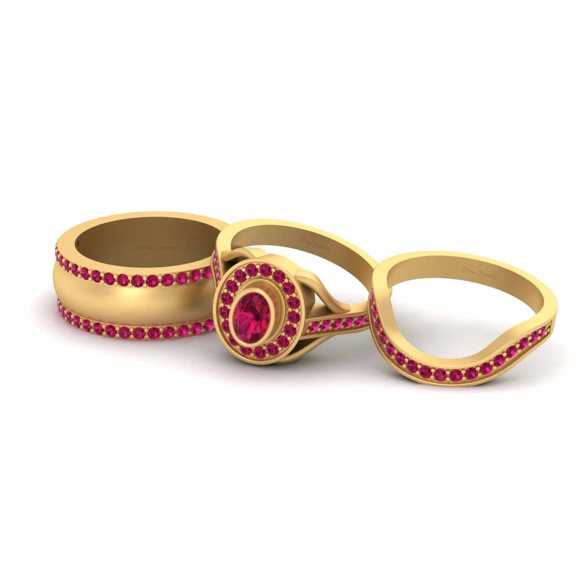 1.45TCW Ruby Wedding Rings Sets