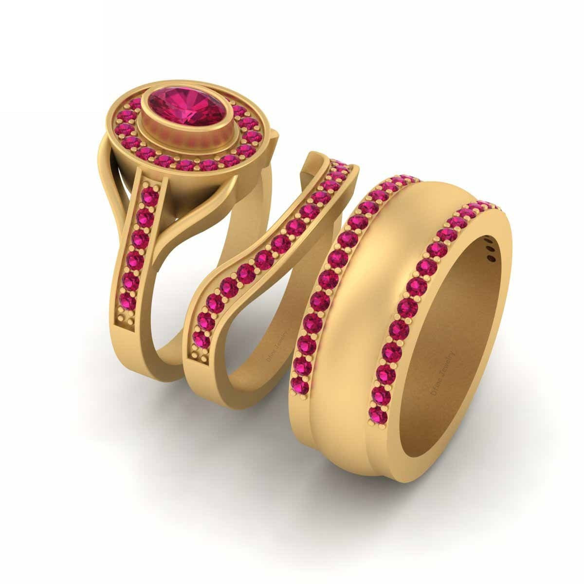 1.45TCW Ruby Wedding Rings Sets