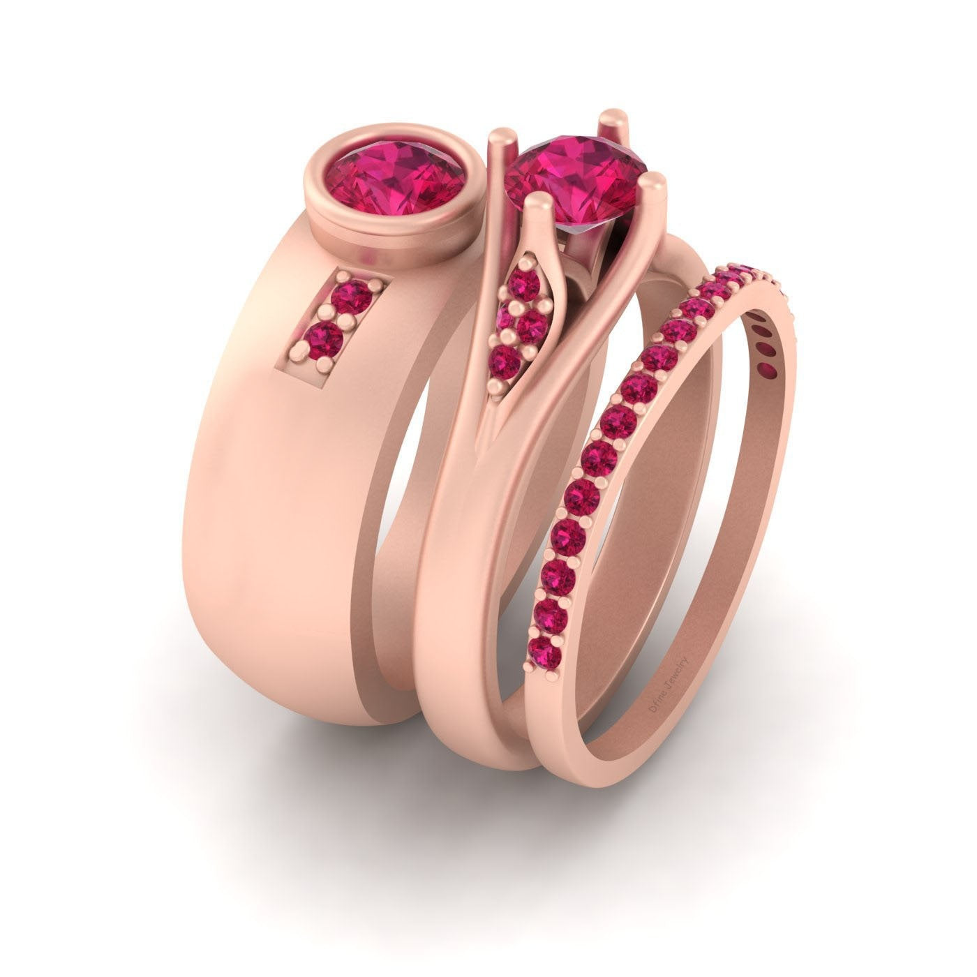 1.25TCW Ruby Matching Couple Rings