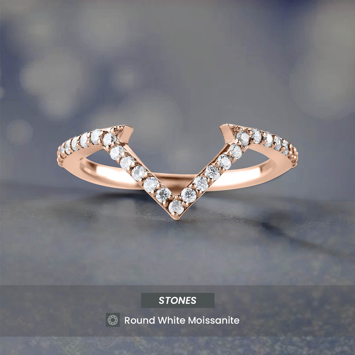 V Shaped Wedding Band Moissanite Chevron Ring Enhancer