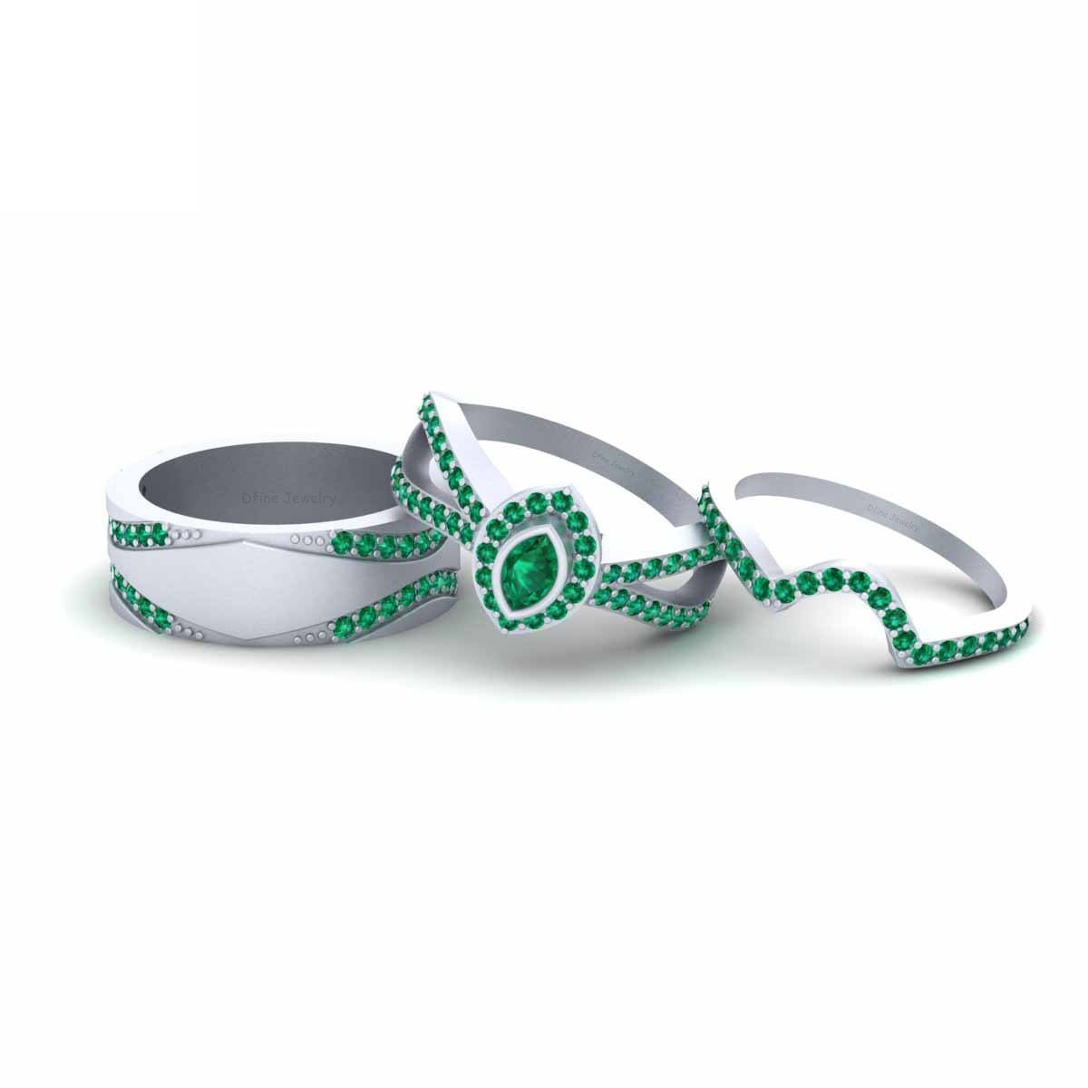 1.15TCW Emerald Wedding Ring Set