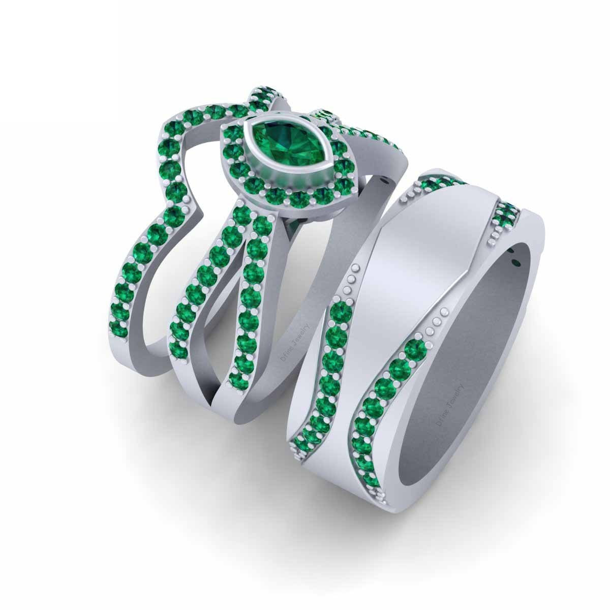 1.15TCW Emerald Wedding Ring Set