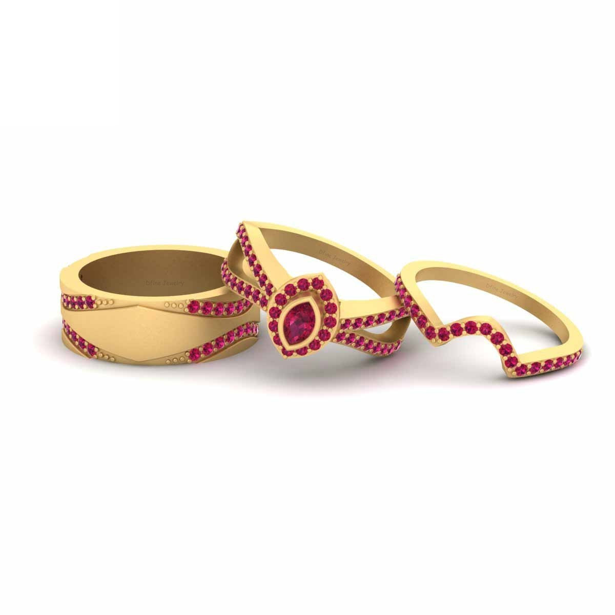1.15TCW Ruby Wedding Rings Set