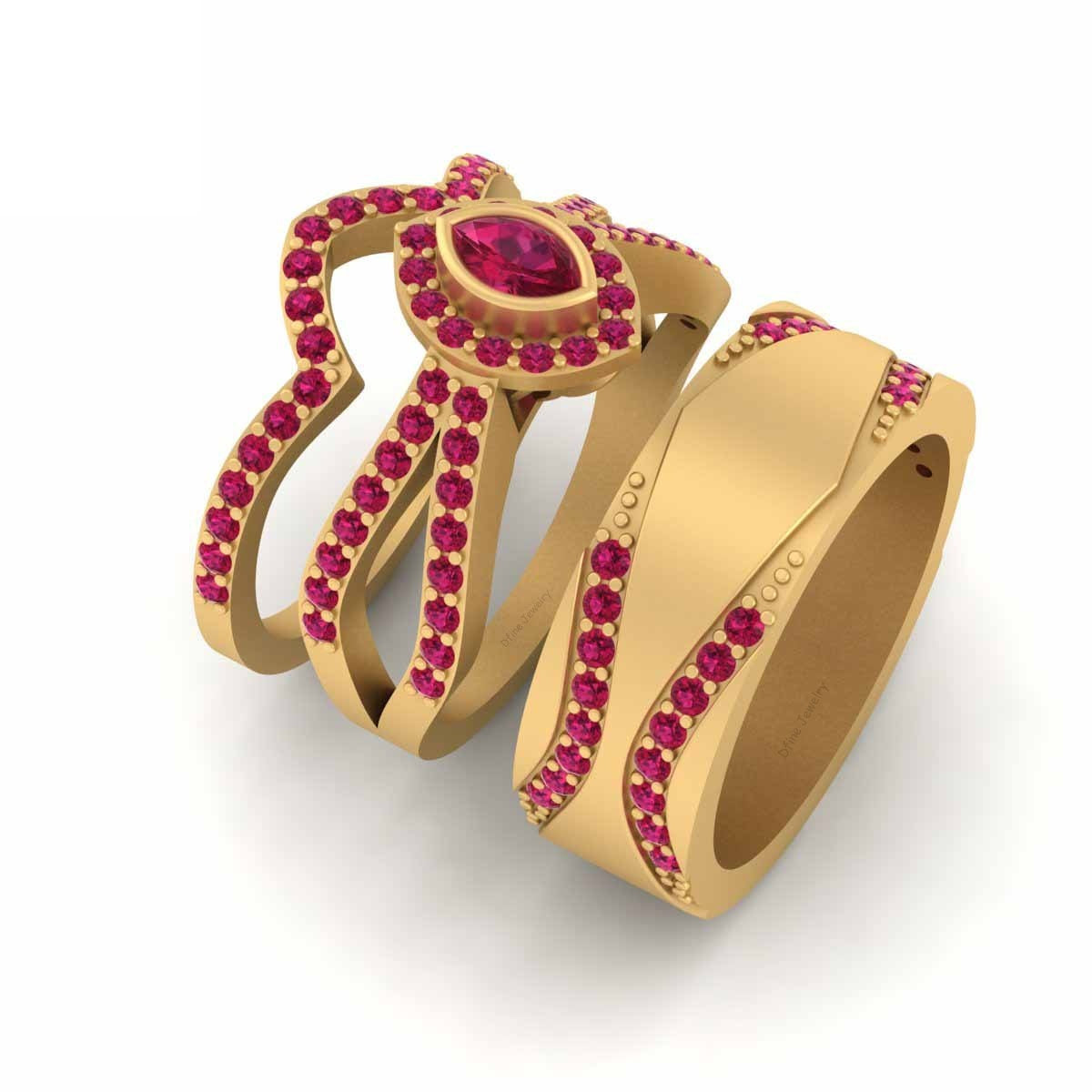 1.15TCW Ruby Wedding Rings Set