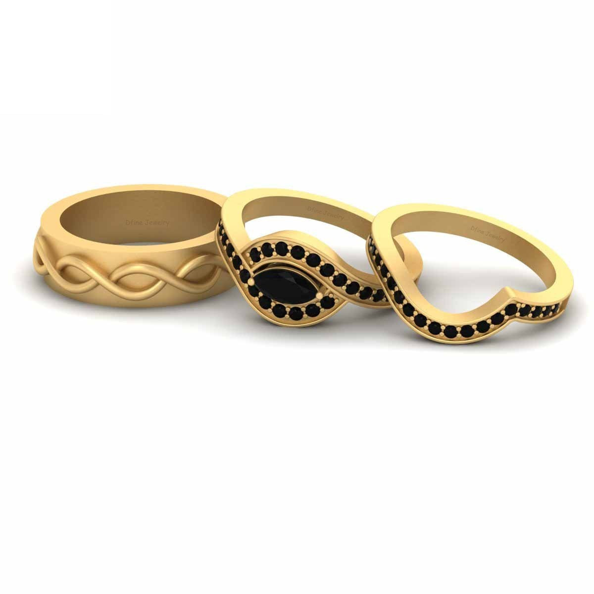 0.80TCW Onyx Wedding Ring Set