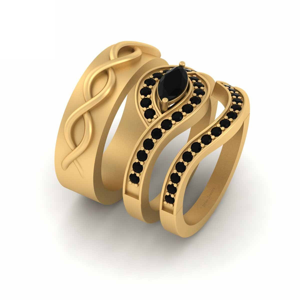 0.80TCW Onyx Wedding Ring Set