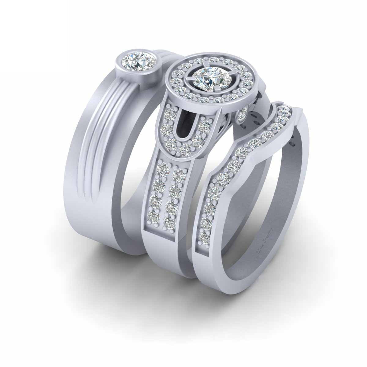 1.10TCW Diamond Halo Wedding Ring Set