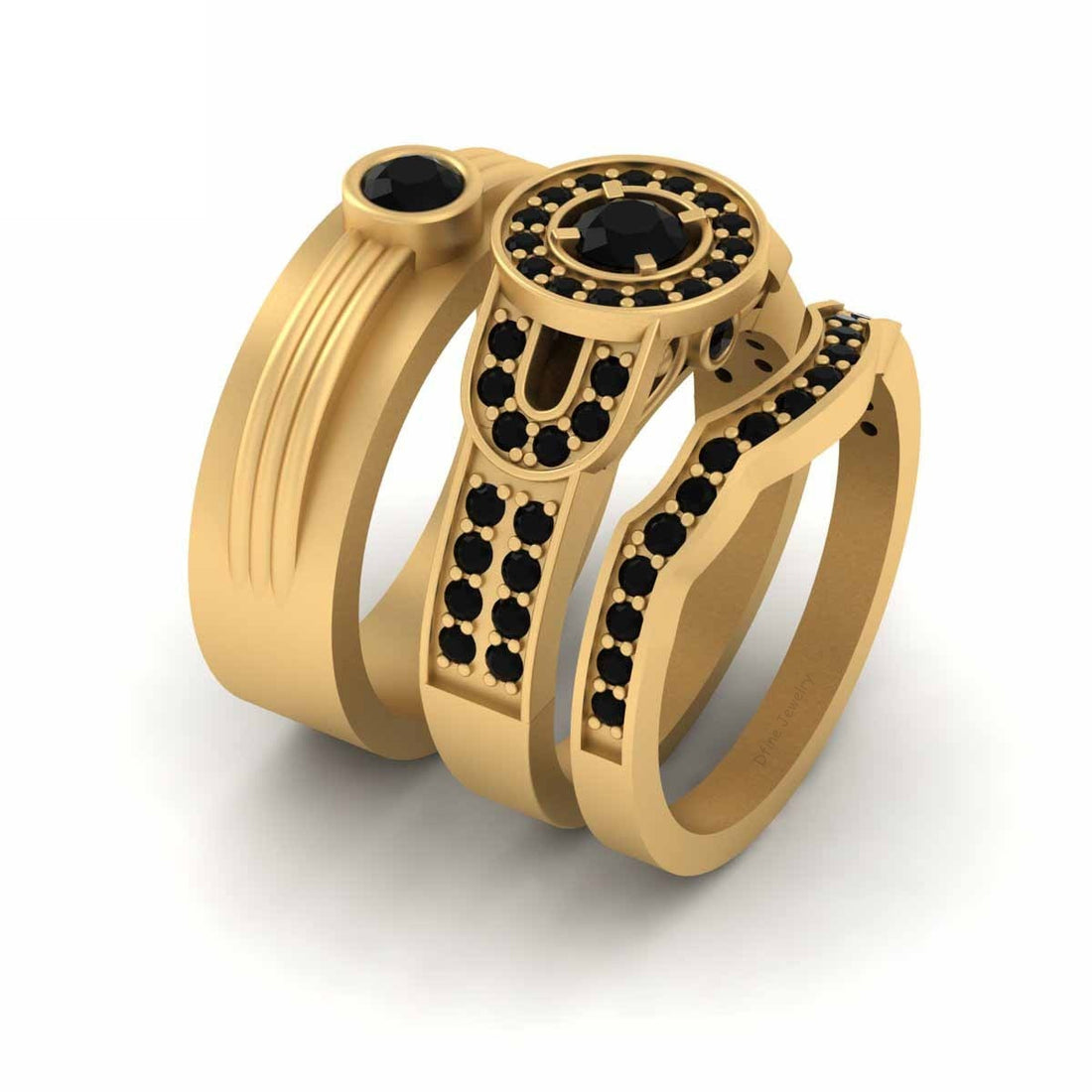 Onyx Matching Wedding Ring Set