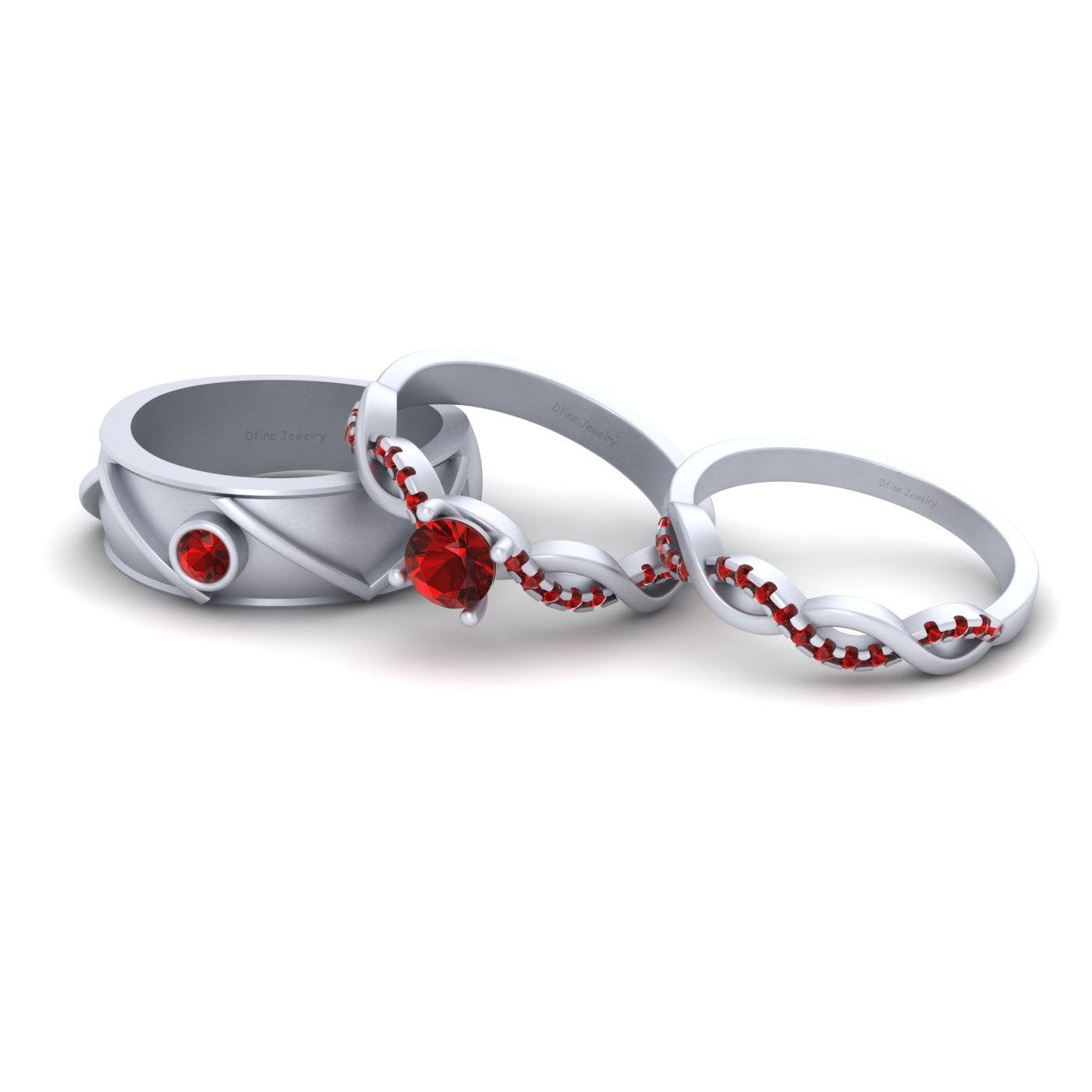 Garnet Twisted Wedding Ring Set