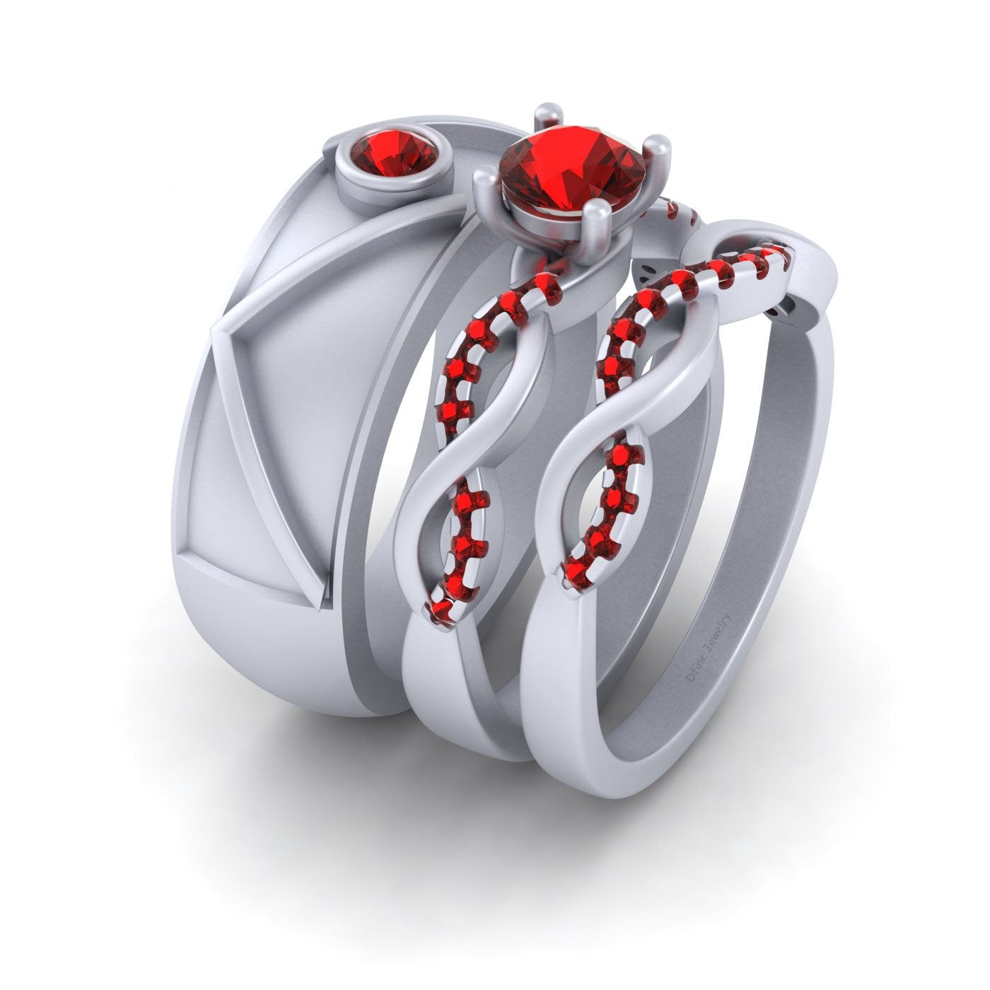 Garnet Twisted Wedding Ring Set