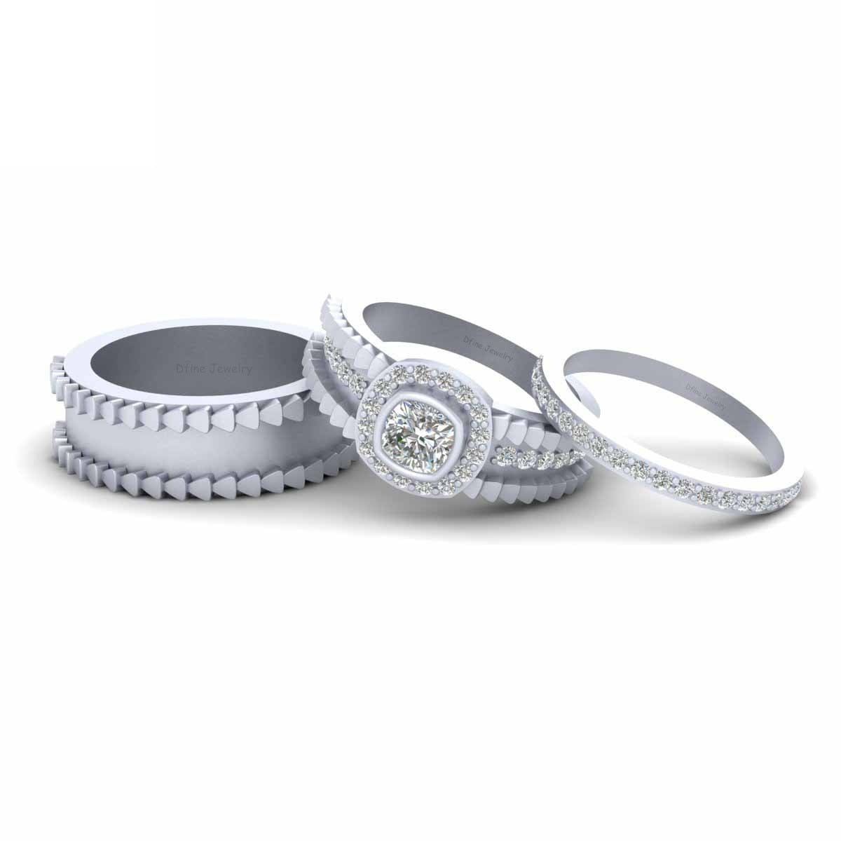 Cushion Diamond Wedding Ring Sets