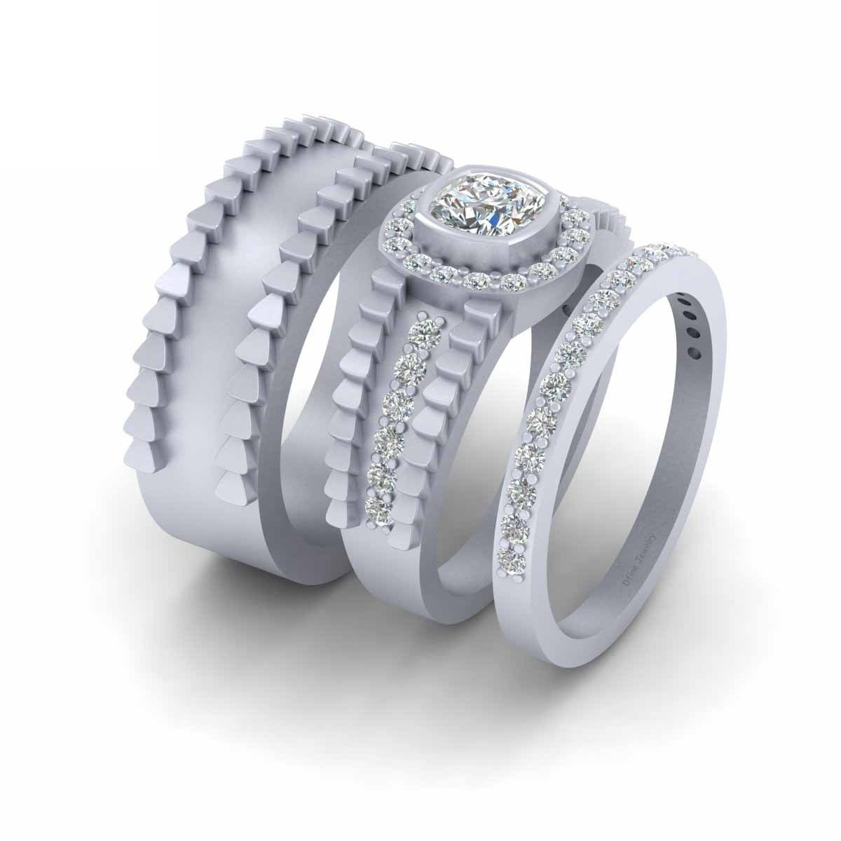 Cushion Diamond Wedding Ring Sets