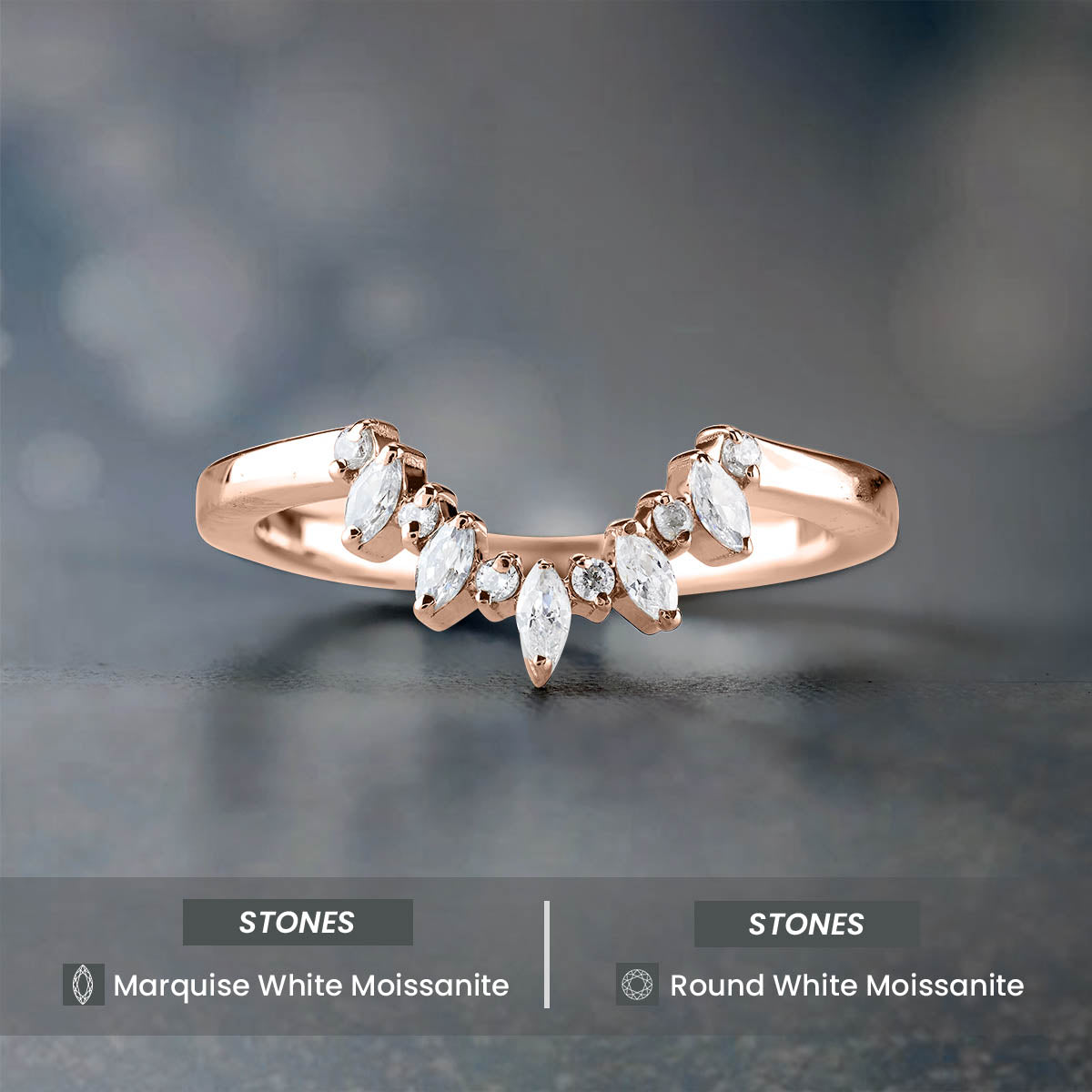 Enhancer Curved Wedding Band AAA CZ Diamond Engagement Ring 14k Rose Gold