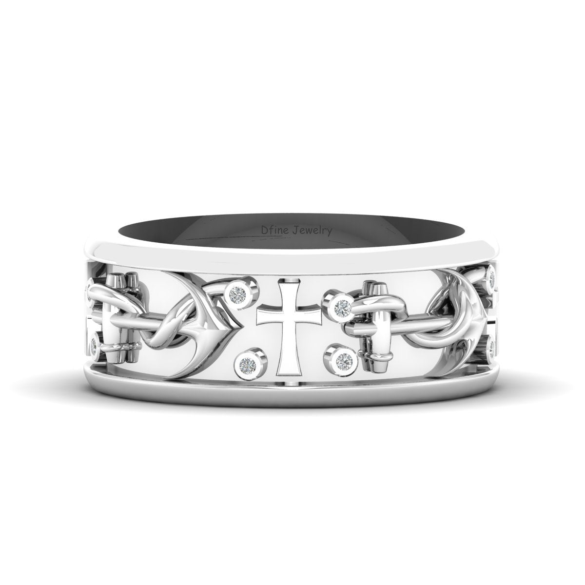 Cross Anchor Wedding Band