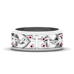 Christian Holy Cross and Anchor Band Mens Wedding Band Gold