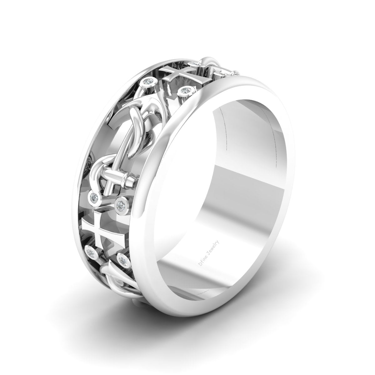 Cross Anchor Wedding Band