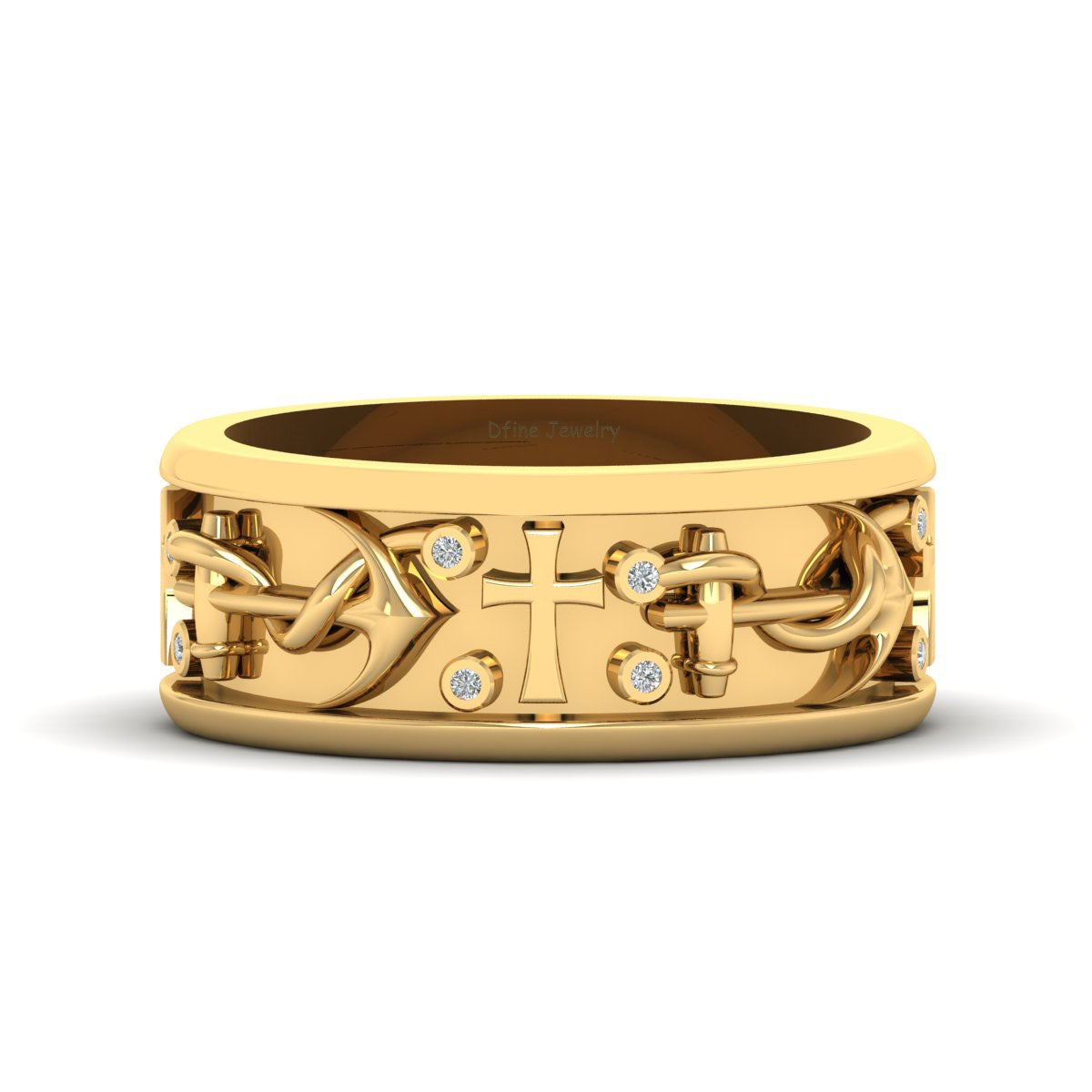 Cross Anchor Wedding Band