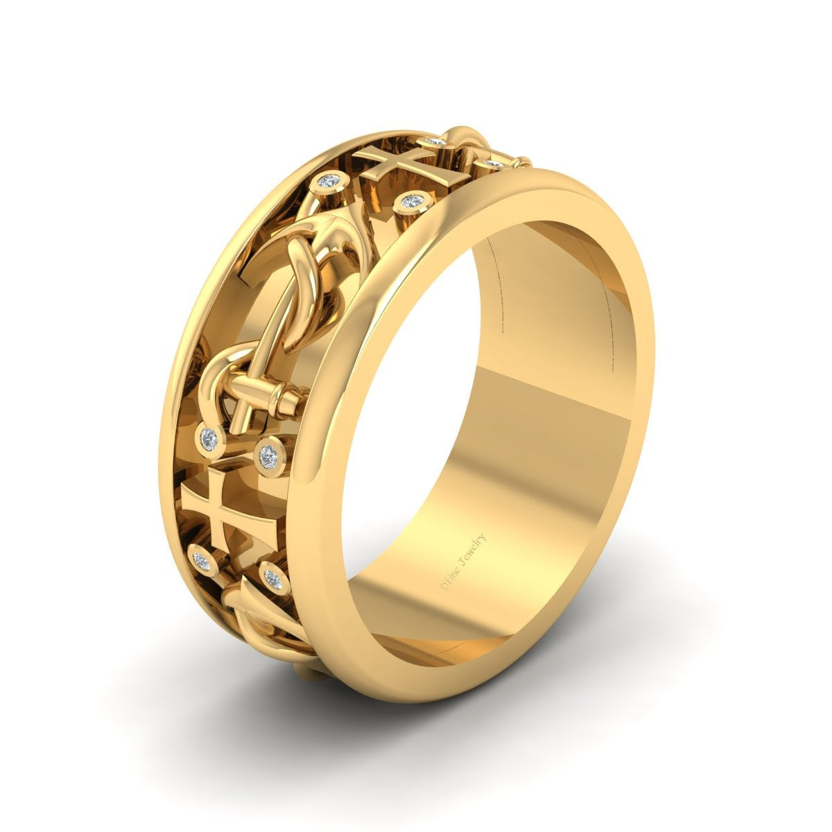 Cross Anchor Wedding Band