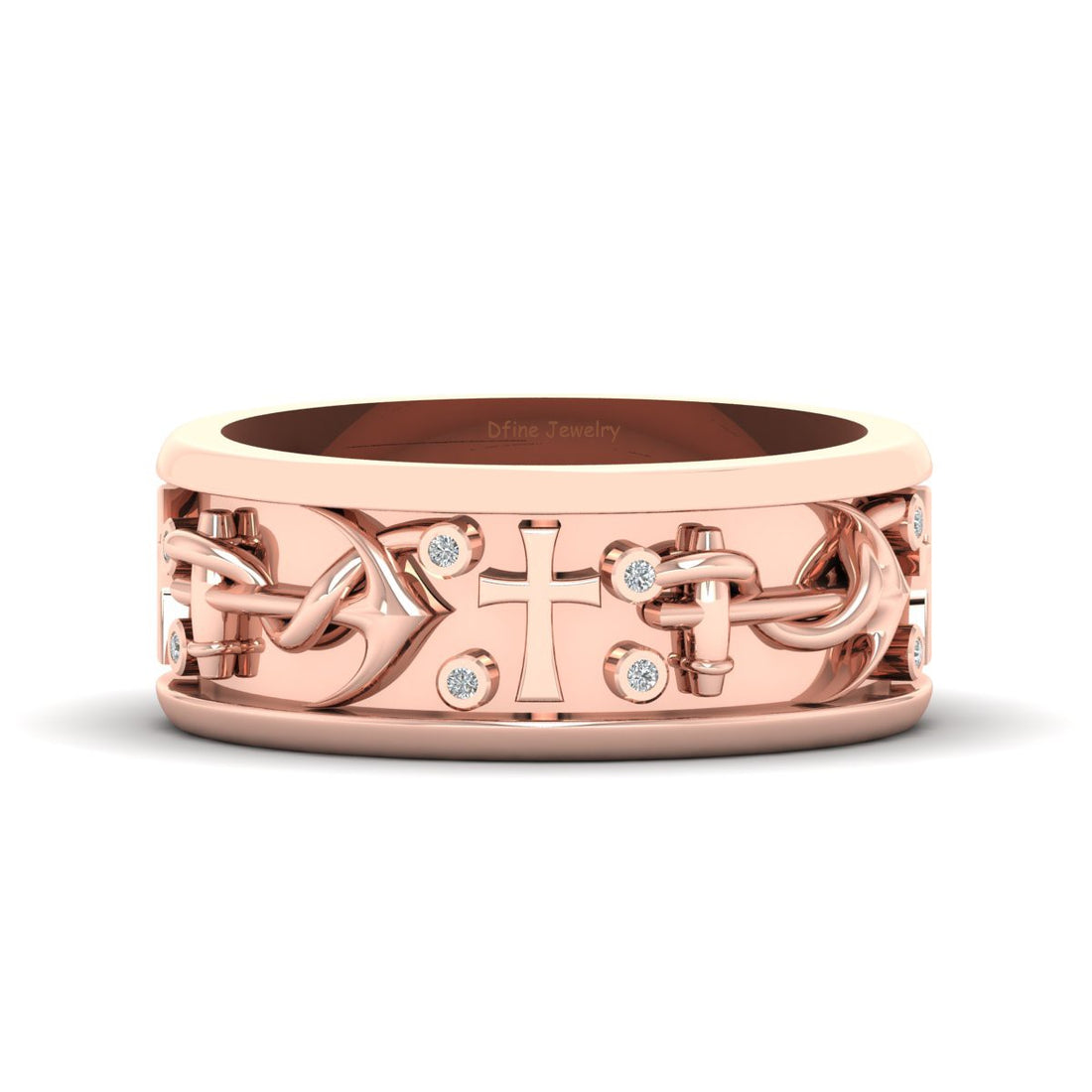 Cross Anchor Wedding Band