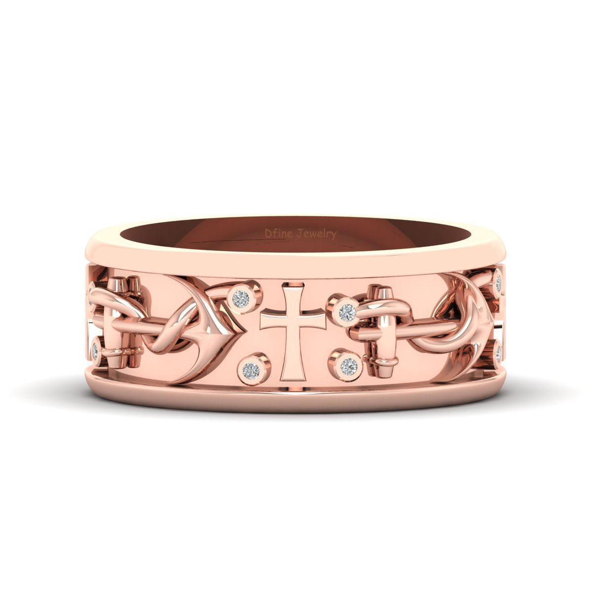 Cross Anchor Wedding Band