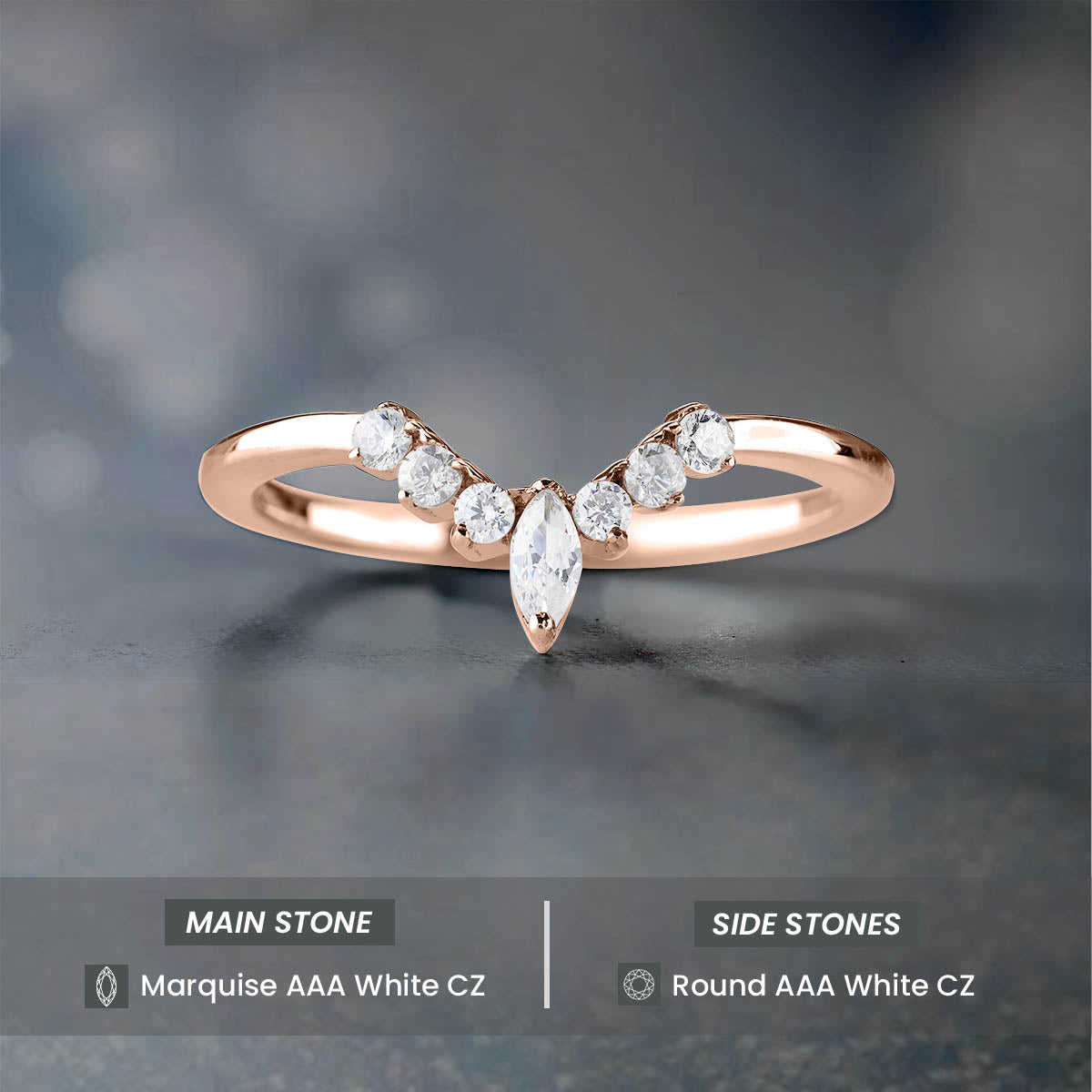 Enhancer Curved Wedding Band AAA CZ Diamond Engagement Ring 14k Rose Gold