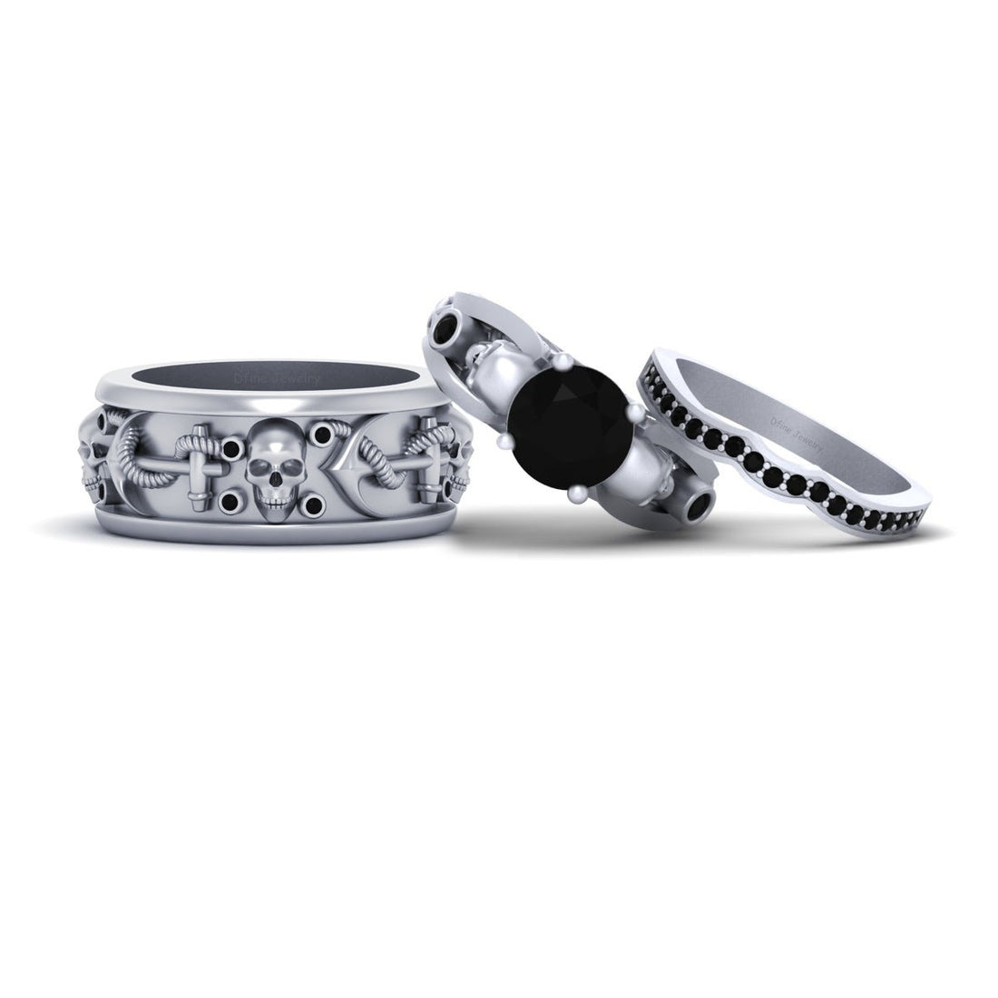 Skull Engagement Ring Set His and Her