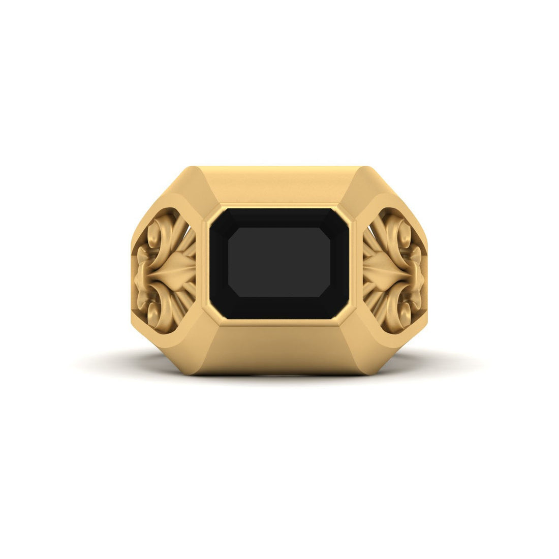 Gold Fleur-De-Lis Wedding Ring For Him Black Onyx Lily Flower Ring