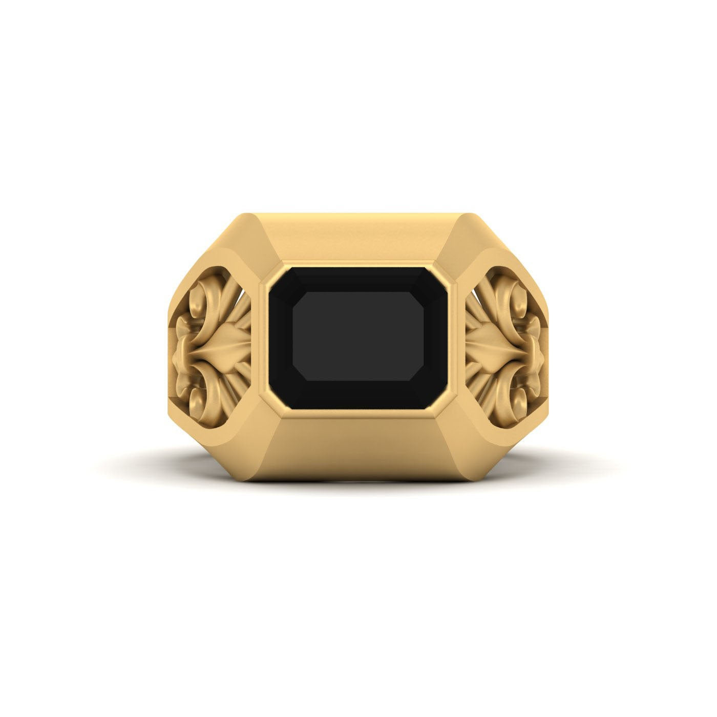 Gold Fleur-De-Lis Wedding Ring For Him Black Onyx Lily Flower Ring