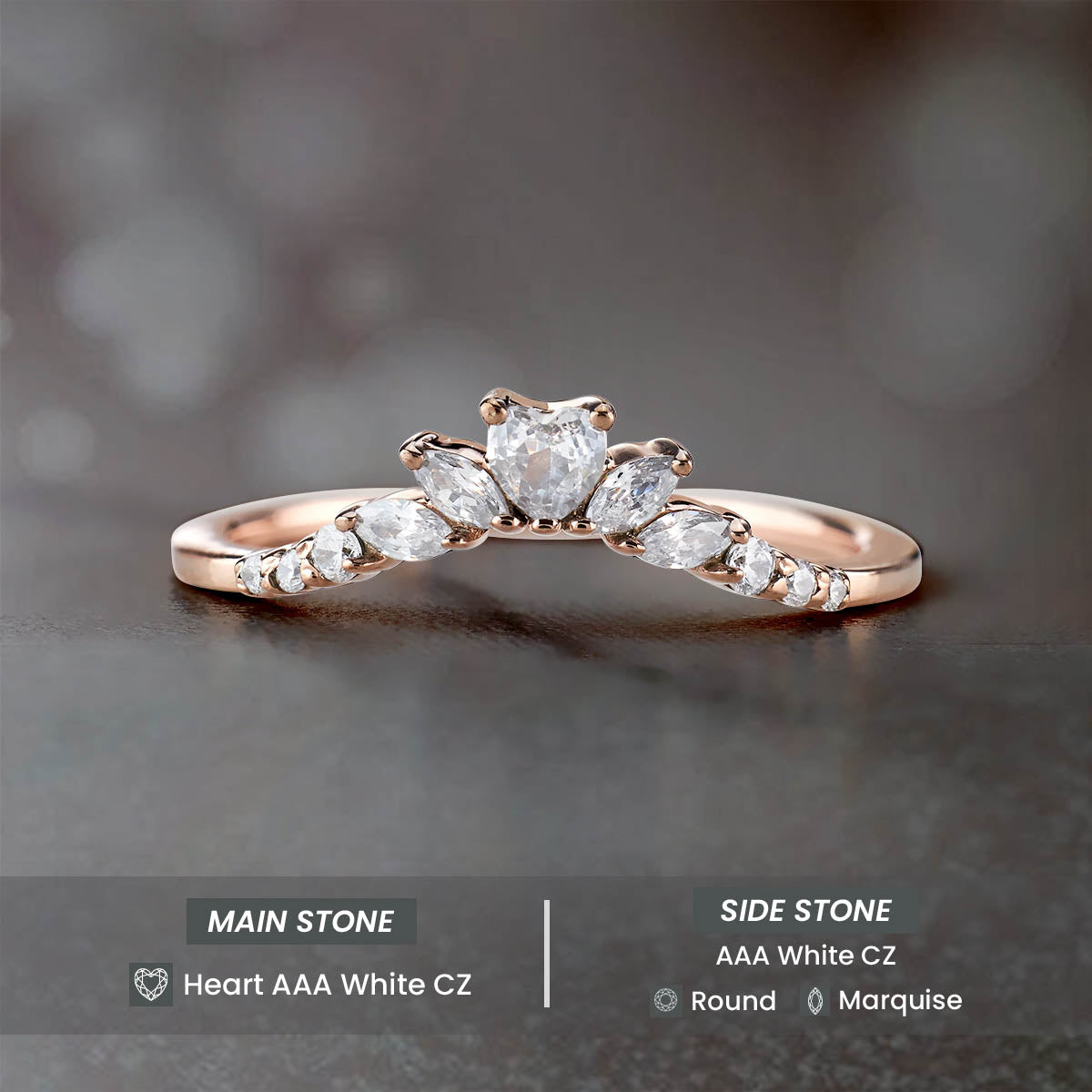 Heart Curved Wedding Band Women Engagement Ring Enhancer AAA CZ Diamond