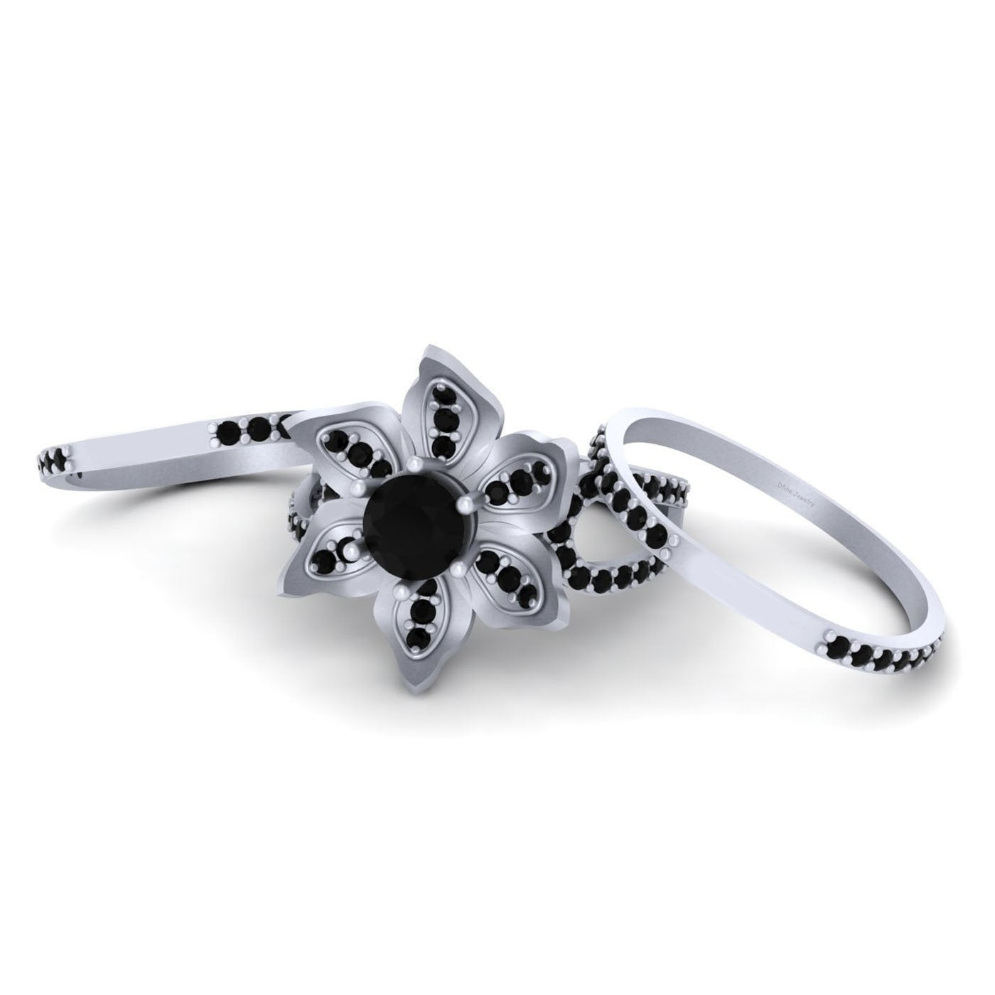FLOWER ART NOUVEAU WEDDING RING SET