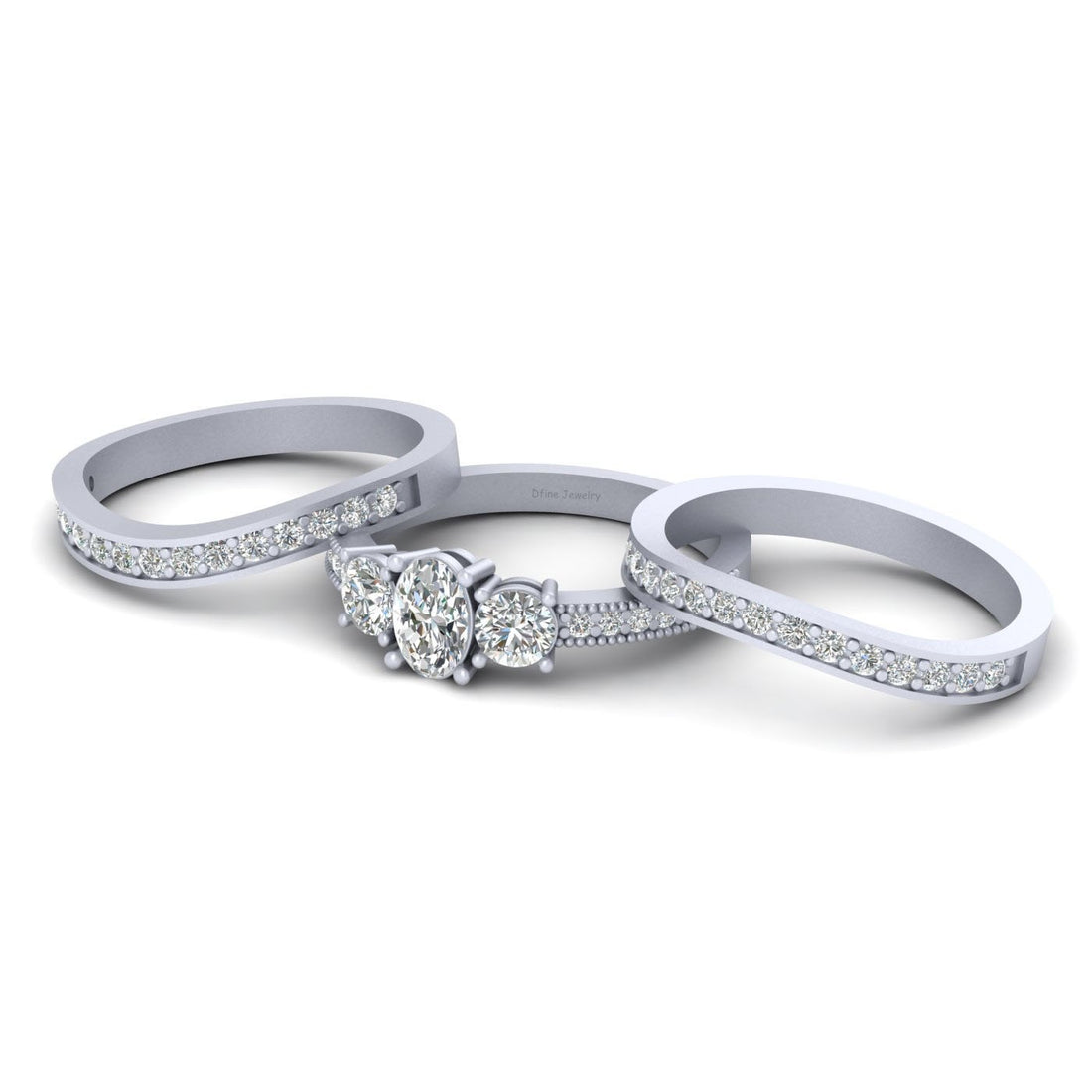 3 STONE DIAMOND ENGAGEMENT RING SET