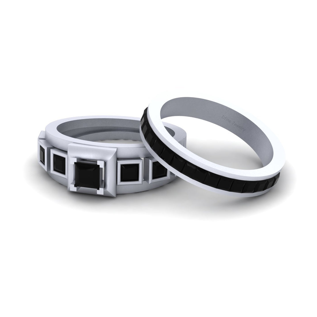 WHITE GOLD BRIDAL WEDDING RING SET