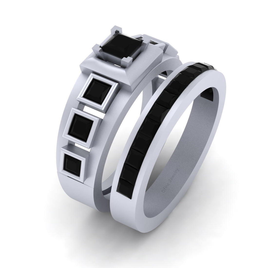 WHITE GOLD BRIDAL WEDDING RING SET
