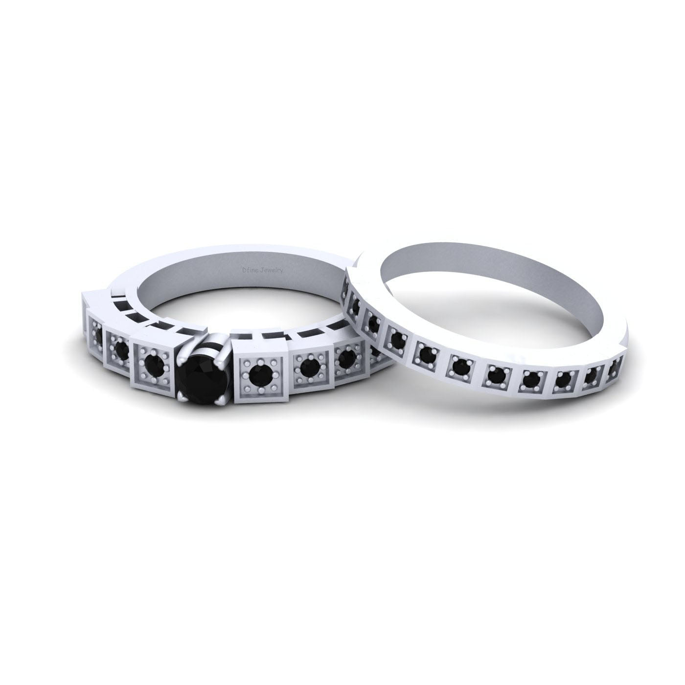 BLACK DIAMOND BRIDAL WEDDING RING SET