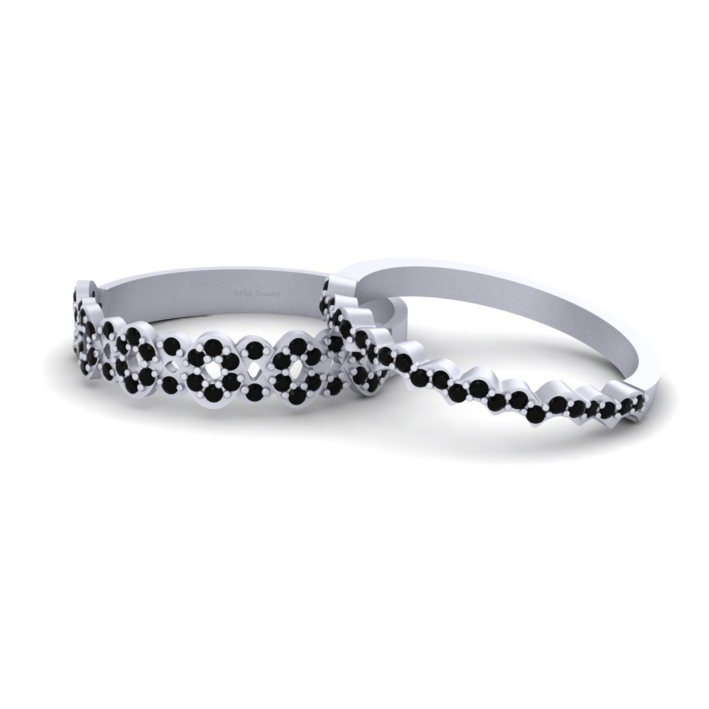 BLACK DIAMOND WAVY PROMISE RING SET