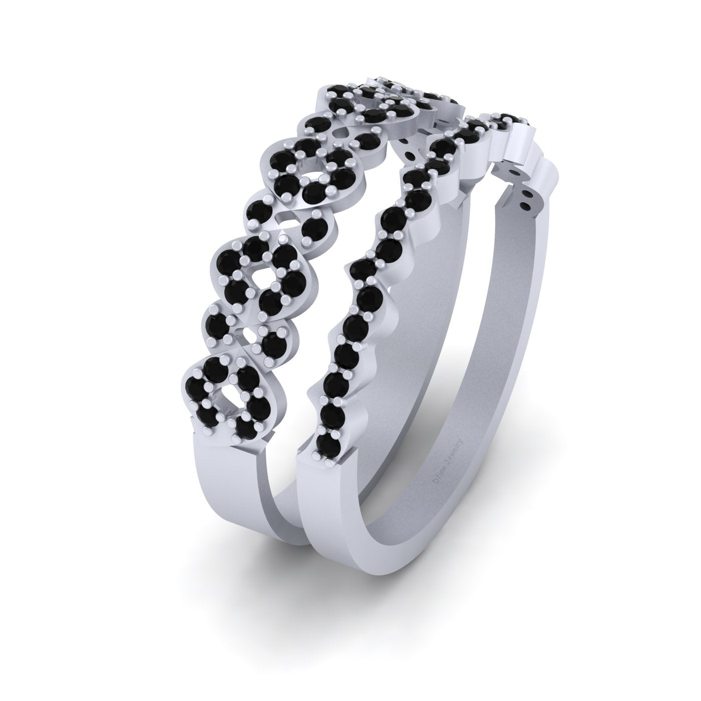 BLACK DIAMOND WAVY PROMISE RING SET
