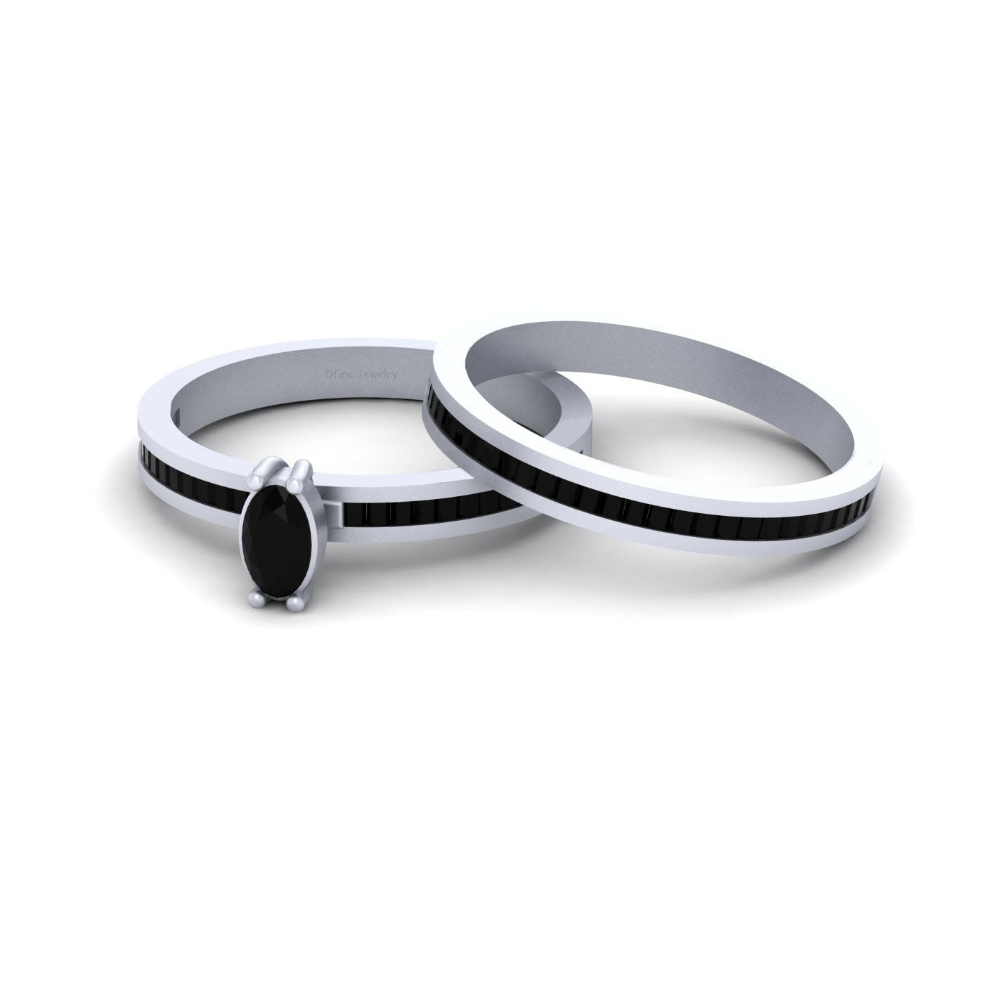 BLACK ONYX WEDDING RING BAND SET