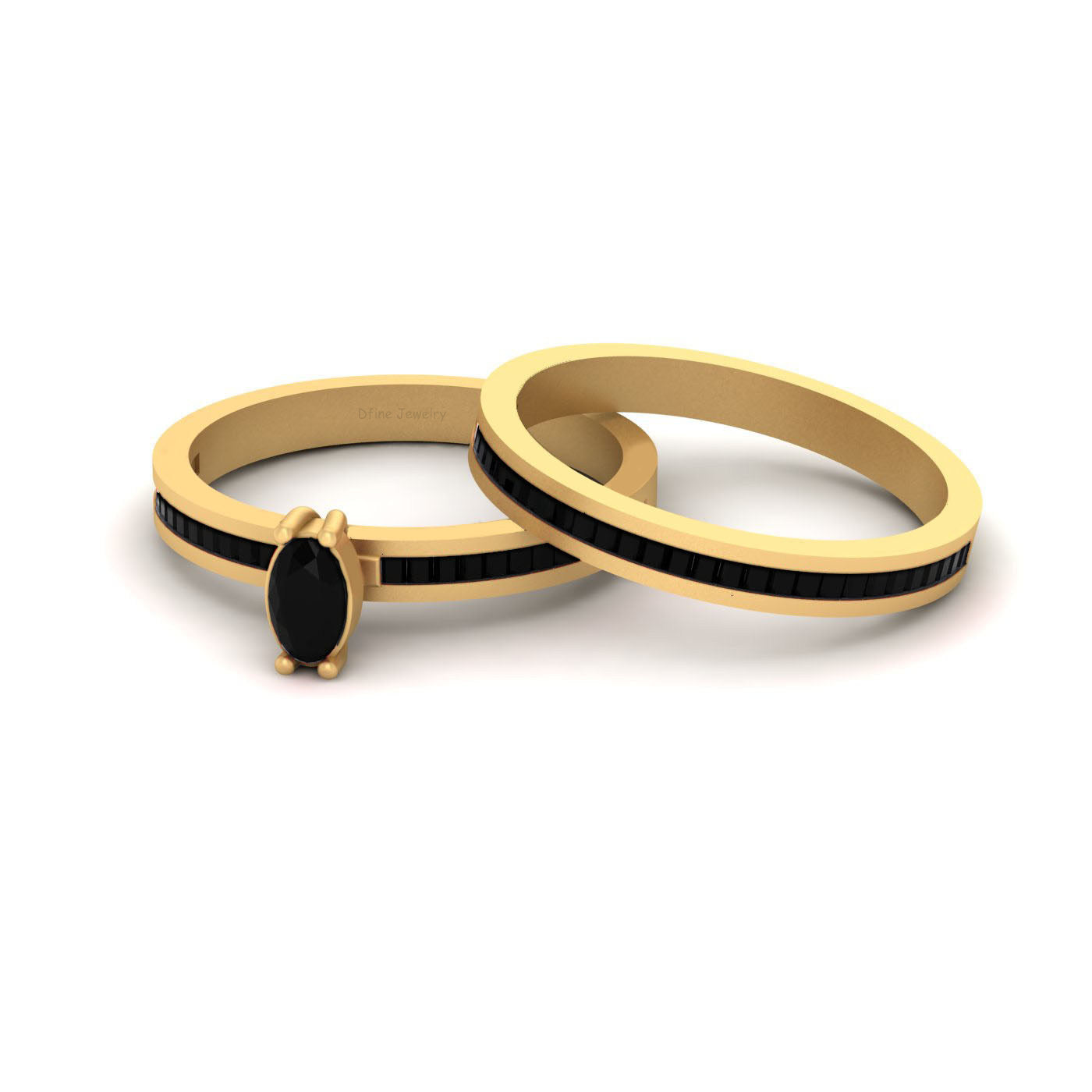 BLACK ONYX WEDDING RING BAND SET