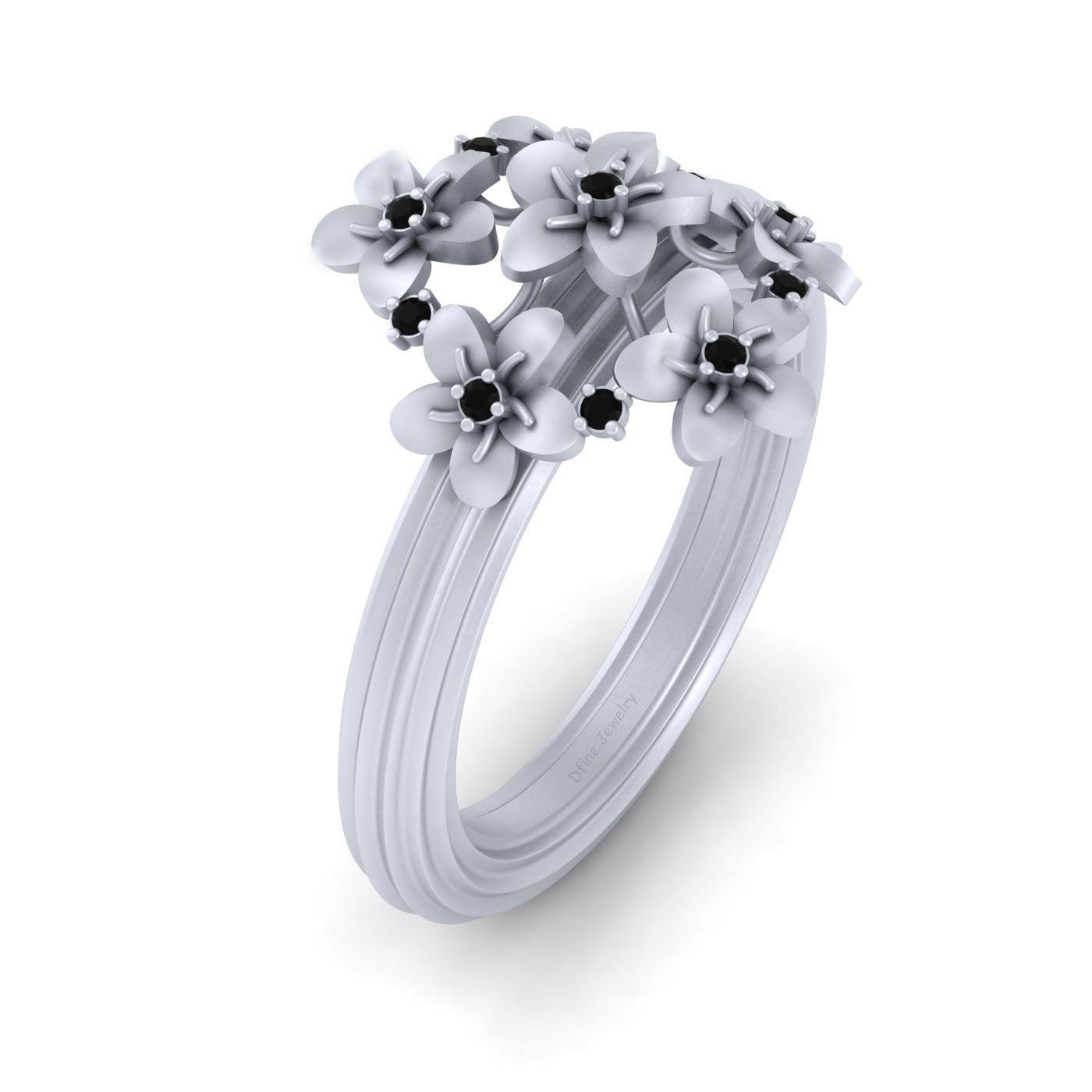 BLACK DIAMOND FLOWER WEDDING RING