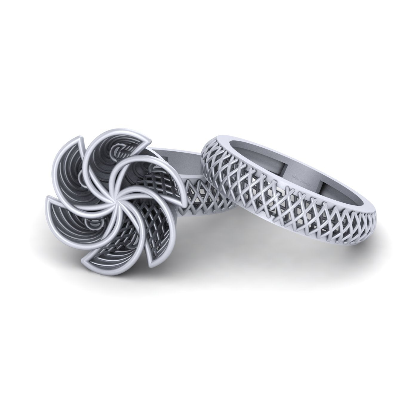 CRISS CROSS MESH WEDDING RING SET