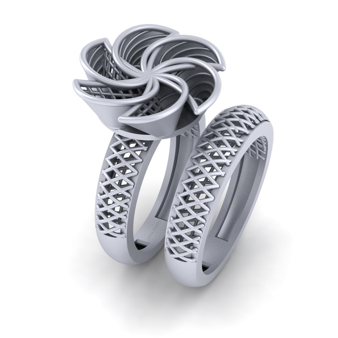 CRISS CROSS MESH WEDDING RING SET