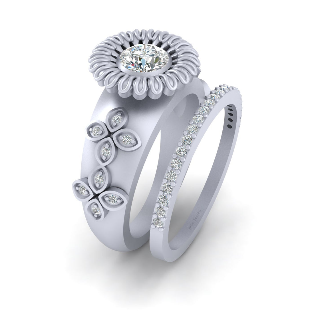 MOISSANITE FLORAL WEDDING RING SET