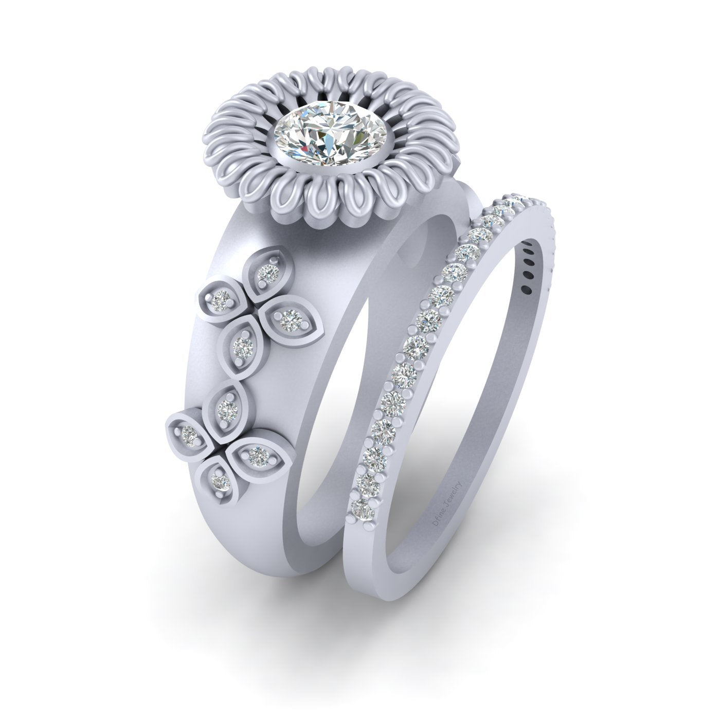 MOISSANITE FLORAL WEDDING RING SET