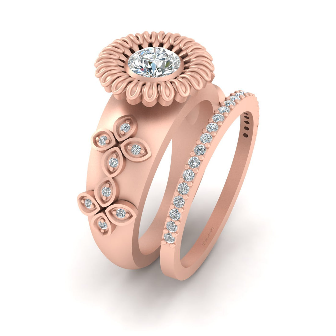 MOISSANITE FLORAL WEDDING RING SET