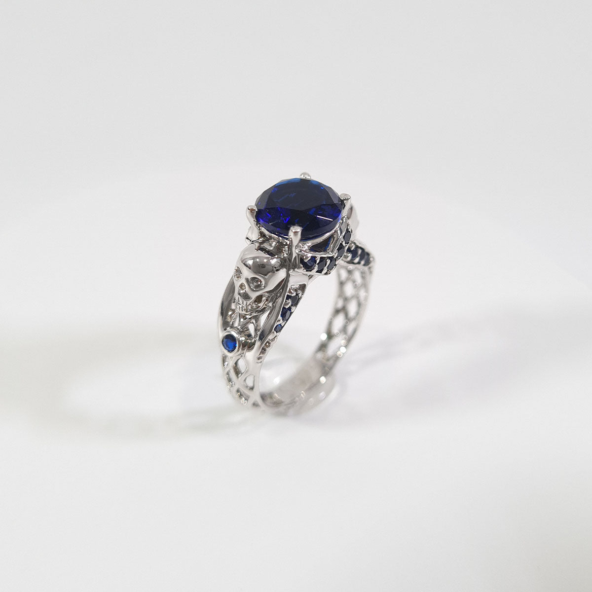 2.25tcw Sapphire Skull Engagement Ring Mesh Gothic Ring Silver
