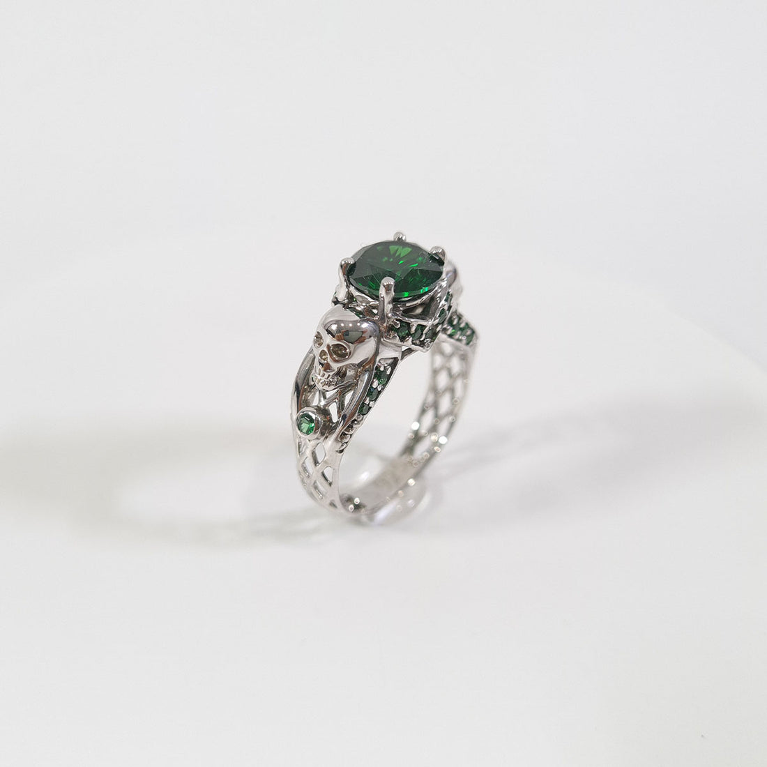 Emerald Skull Engagement Ring Criss Cross Mesh Skull Ring Gold