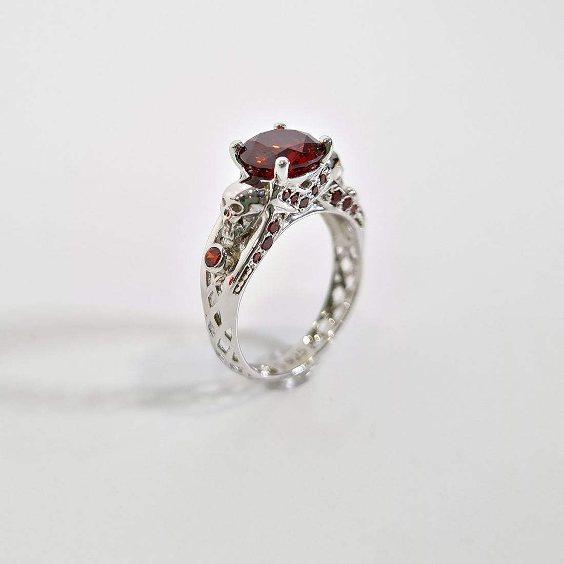 Garnet Skull Engagement Ring Mesh Gothic Skull Ring Womens