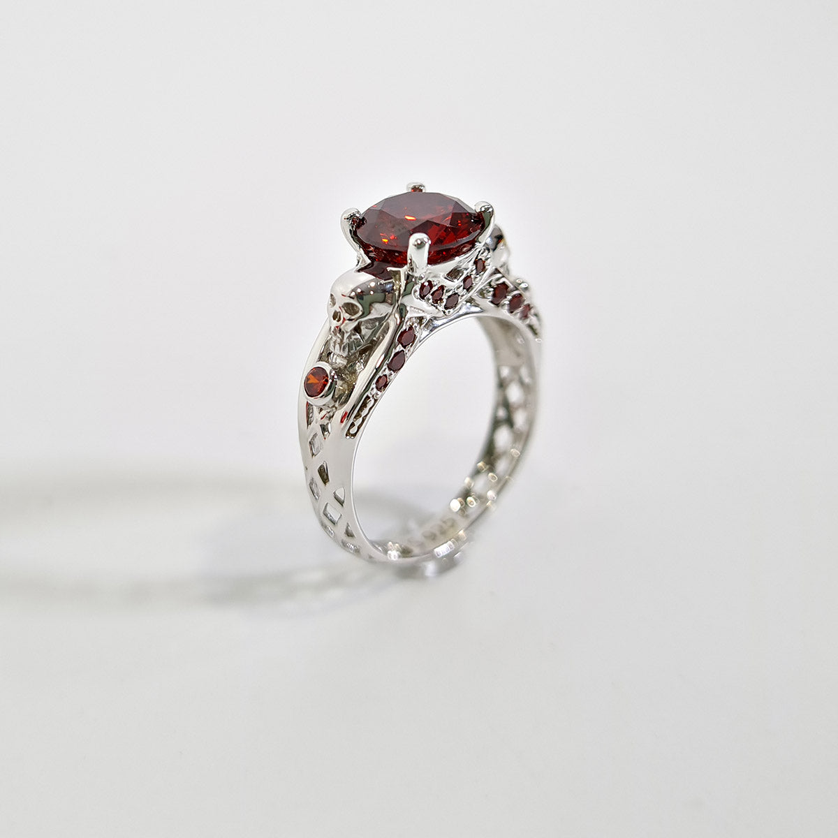 Garnet Skull Engagement Ring Mesh Gothic Skull Ring Womens