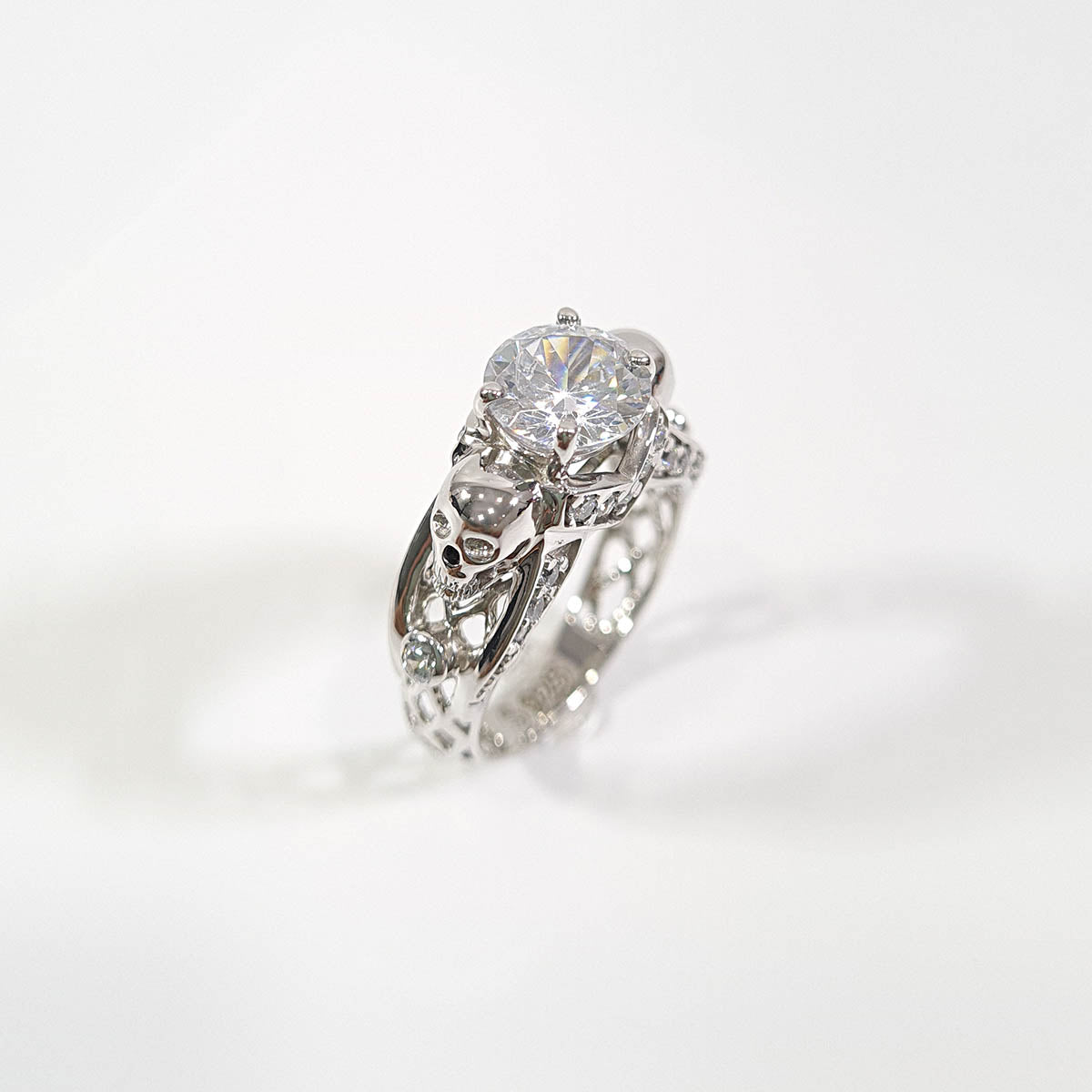 Diamond Skull Engagement Ring Silver Skull Ring Mesh Gothic