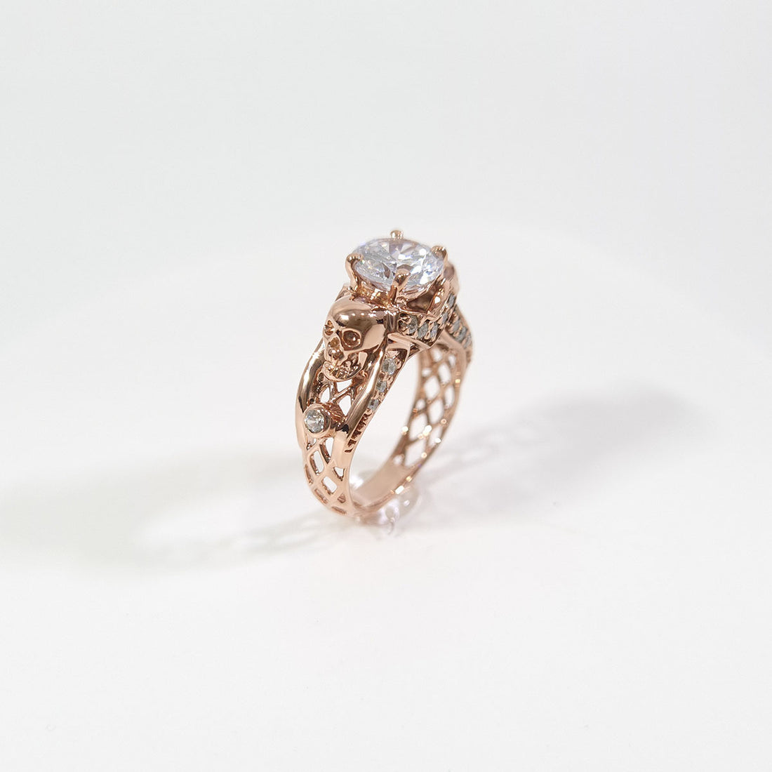 Rose Gold Diamond Skull Ring Mesh Gothic Skull Engagement Ring